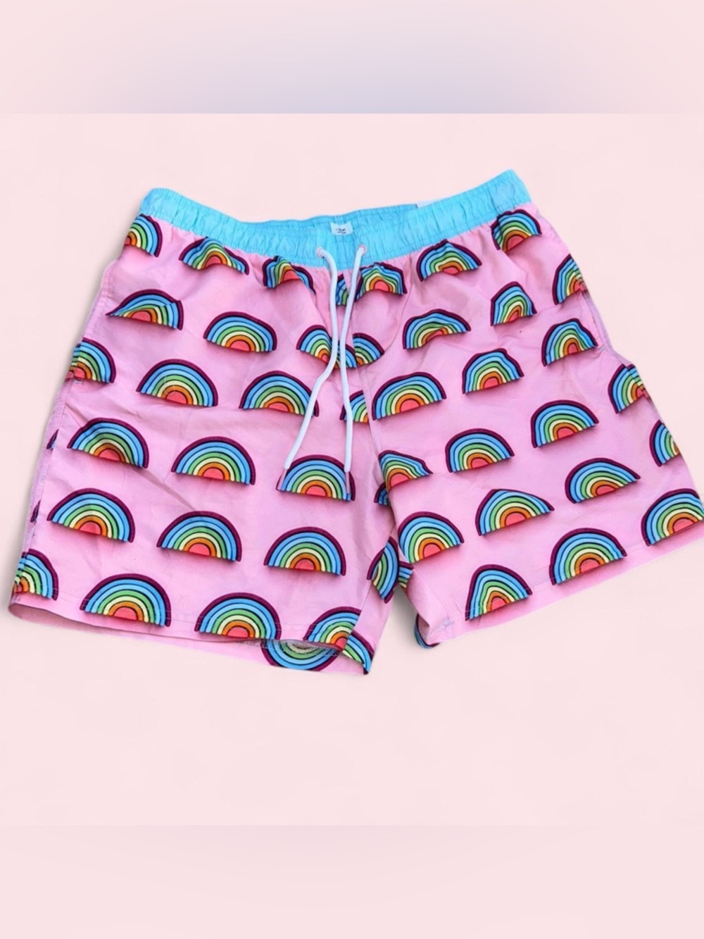 Men's Pink Rainbow Print Swim Trunks